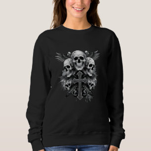 Skeleton Head Cross Y2K Goth Grunge Gothic Emo Aes Sweatshirt
