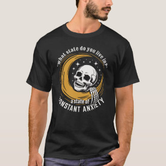 Skeleton Head Lounging on Crescent Moon Anxiety T-Shirt