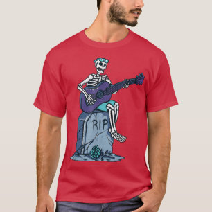 Skeleton Head Playing Acoustic Rock On His Guitar T-Shirt