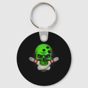 Skeleton Head Skull Bowling Ball And Pins Happy Ha Key Ring
