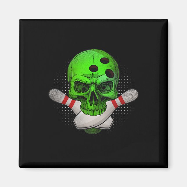 Skeleton Head Skull Bowling Ll And Pins Happy Hall Magnet (Front)