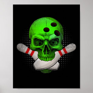 Skeleton Head Skull Bowling Ll And Pins Happy Hall Poster