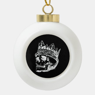 Skeleton Head with a Crown on a  Ceramic Ball Christmas Ornament