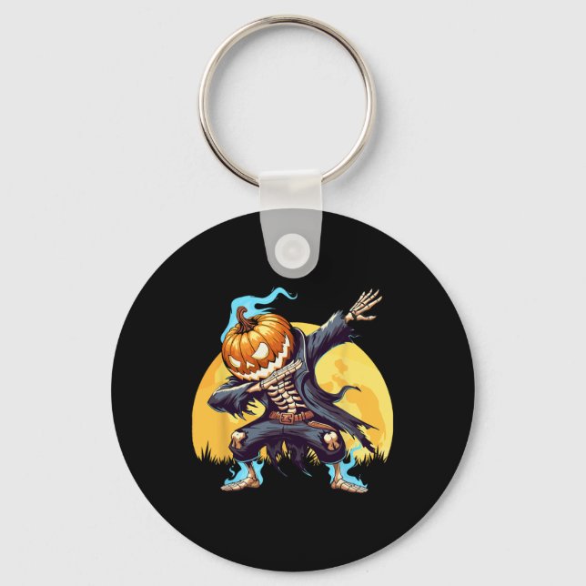 Skeleton Headless Pumpkin Dab Dance Boys Halloween Key Ring (Front)