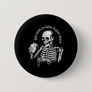 Skeleton Headphones Heart Gothic Music Halloween S 6 Cm Round Badge