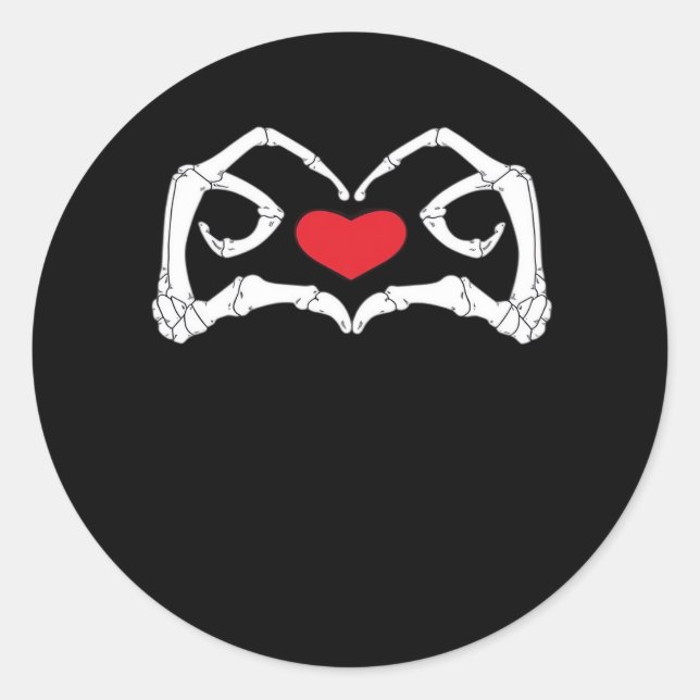 Skeleton Heart And Hands Funny  Classic Round Sticker (Front)