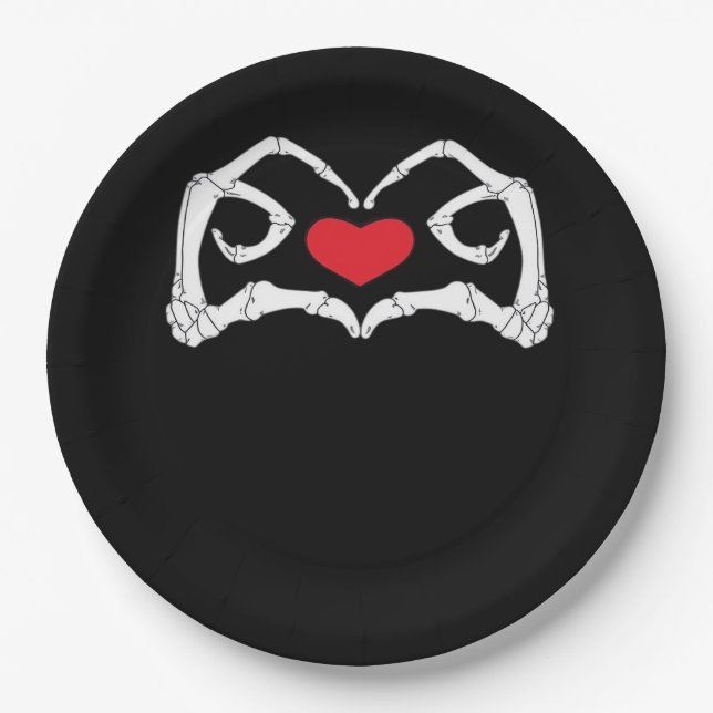 Skeleton Heart And Hands Funny Creative Style Paper Plate (Front)