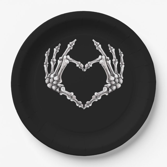 Skeleton Heart And Hands Gothic Halloween Costume  Paper Plate (Front)