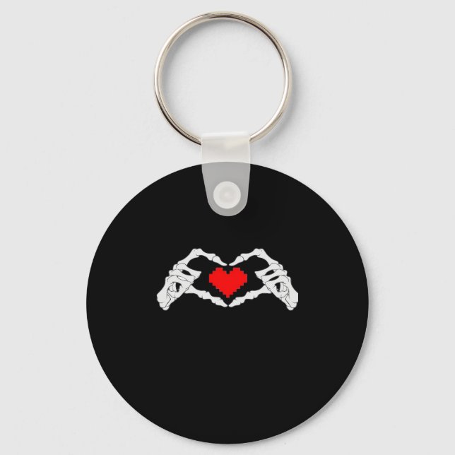Skeleton Heart And Hands Meme Key Ring (Front)