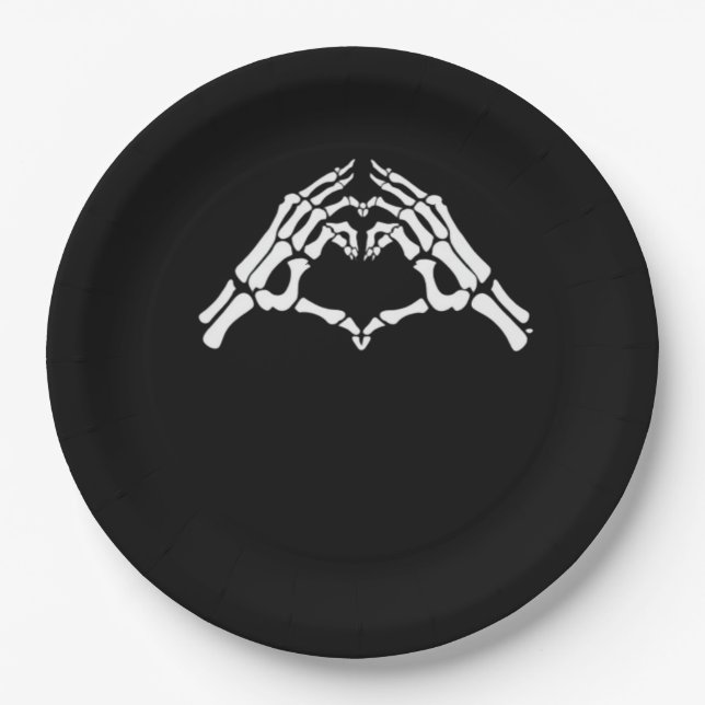 Skeleton Heart And Hands Sign Paper Plate (Front)