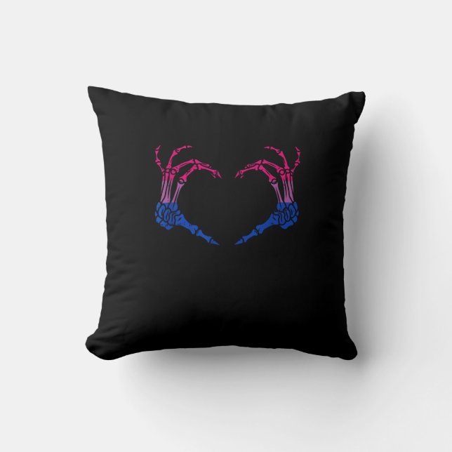 Skeleton Heart Bisexual Lgbt-Q Pride Skull Hand Cushion (Front)