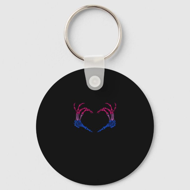 Skeleton Heart Bisexual Lgbt-Q Pride Skull Hand Key Ring (Front)