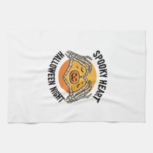 Skeleton Heart Halloween Vintage Hands Design_1 Tea Towel
