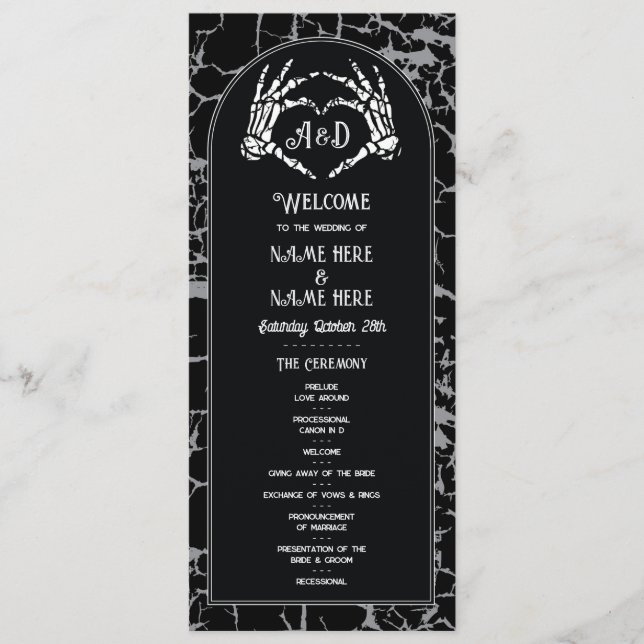 Skeleton Heart Halloween Welcome Wedding Ceremony Programme (Front)