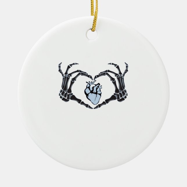 Skeleton Heart Hands Classic Design For Halloween Ceramic Tree Decoration (Front)