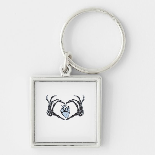 Skeleton Heart Hands Classic Design For Halloween Key Ring (Front)