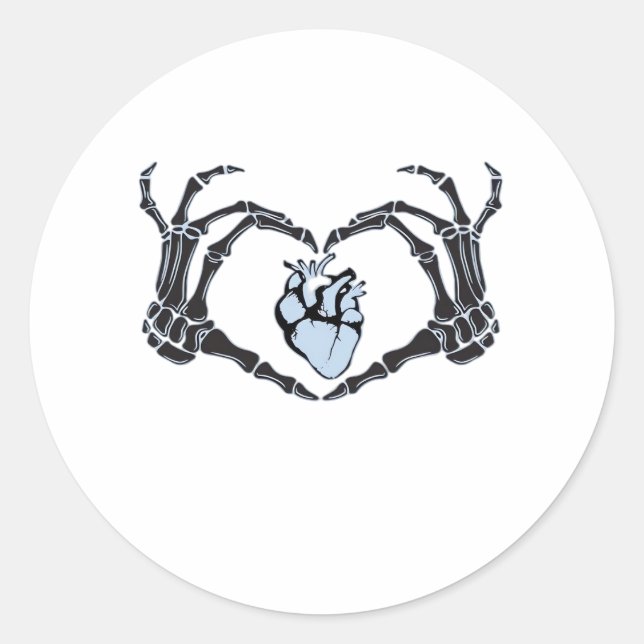 Skeleton Heart Hands Classic Design For Halloween Round Sticker (Front)