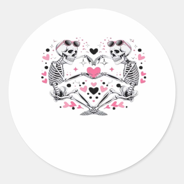 Skeleton Heart Hands Classic Viral Round Sticker (Front)