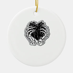 Skeleton Heart Hands Funny Ceramic Tree Decoration