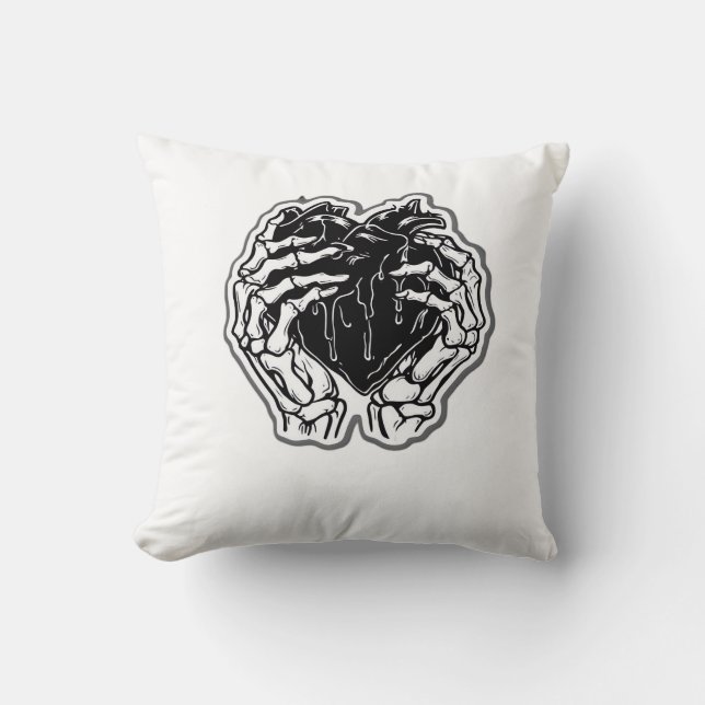Skeleton Heart Hands Funny Cushion (Front)