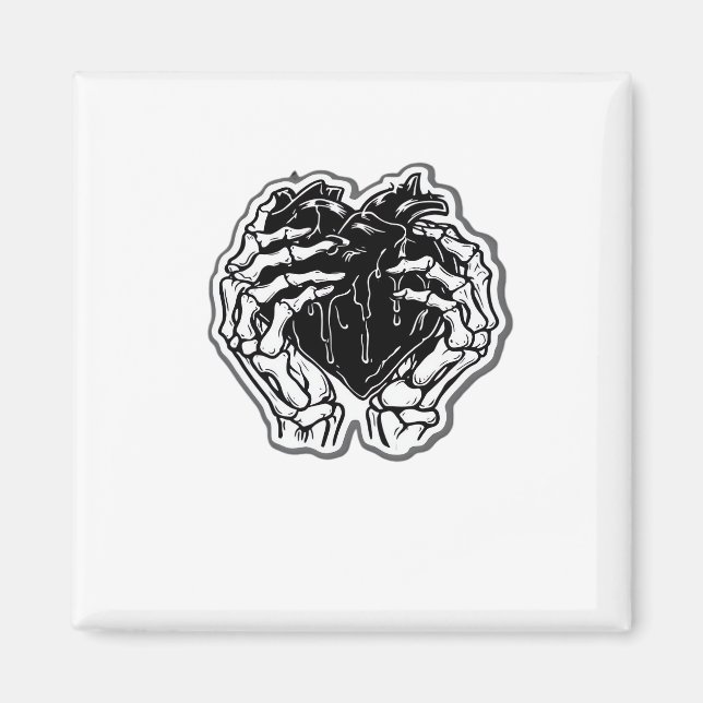 Skeleton Heart Hands Funny Magnet (Front)