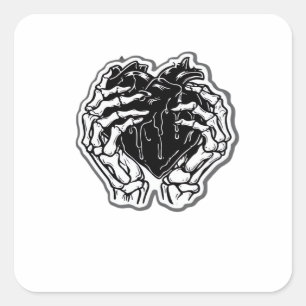 Skeleton Heart Hands Funny Playful Mood Square Sticker
