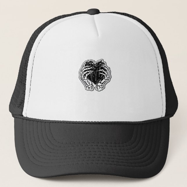 Skeleton Heart Hands Funny Trucker Hat (Front)