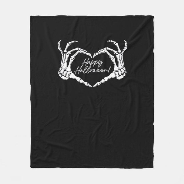 Skeleton Heart Hands, Happy Halloween Skeleton, Ha Fleece Blanket (Front)