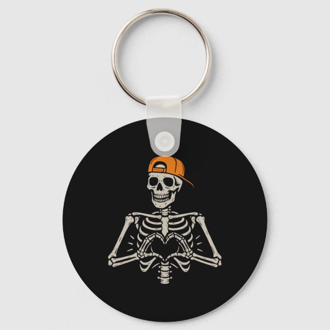 Skeleton Heart Hands Pose Halloween Love Funny Men Key Ring (Front)