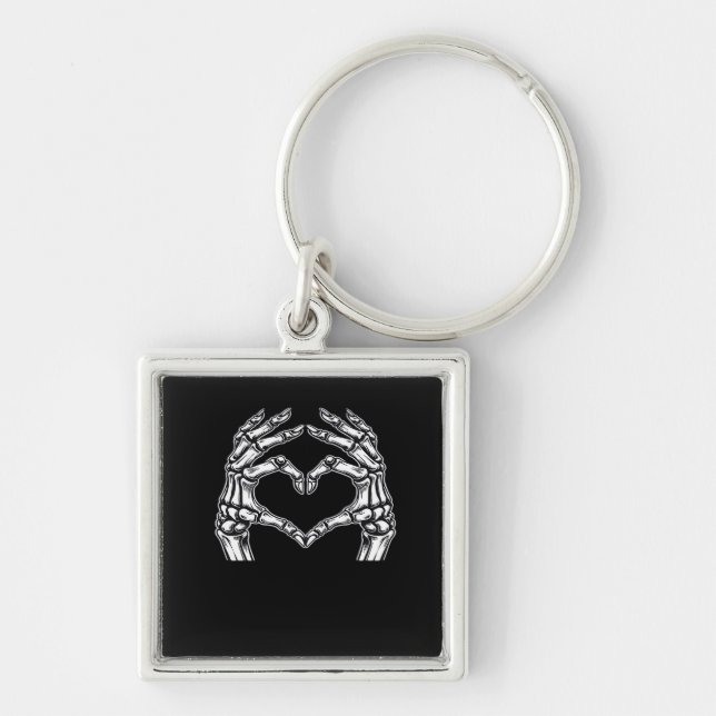 Skeleton Heart Hands Sign Halloween Costume Basic  Key Ring (Front)