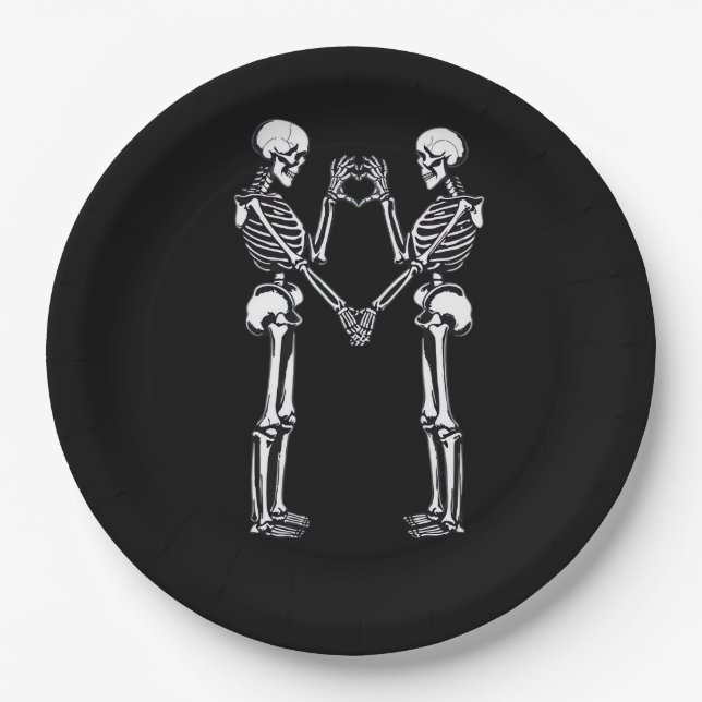 Skeleton Heart Hands Sign Halloween Costume Classi Paper Plate (Front)