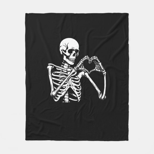 Skeleton Heart Hands Sign Halloween Costume Retro  Fleece Blanket (Front)