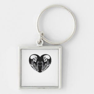 Skeleton Heart Hands Sign Halloween Costume Retro Key Ring