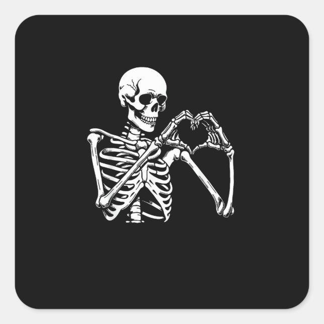 Skeleton Heart Hands Sign Halloween Costume Retro  Square Sticker (Front)