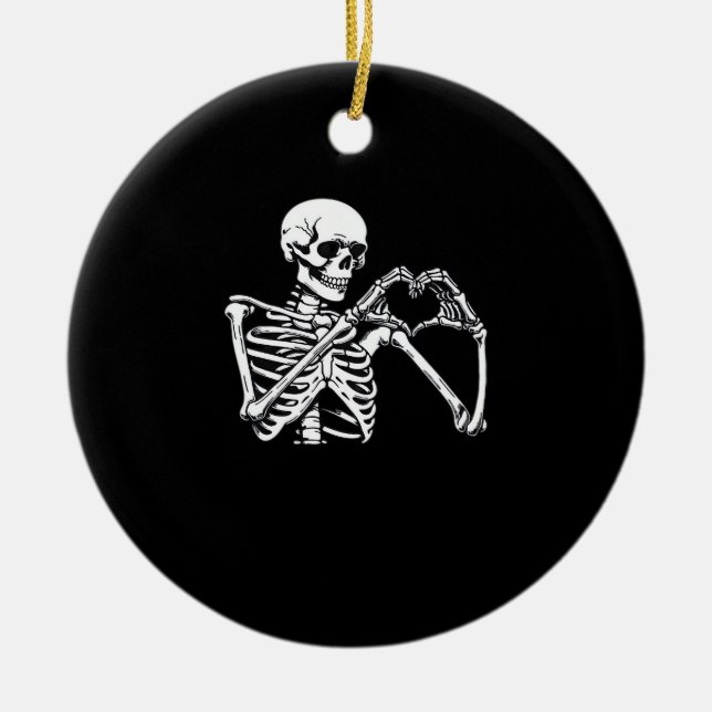 Skeleton Heart Hands Sign Halloween Costume Trendi Ceramic Tree Decoration (Front)