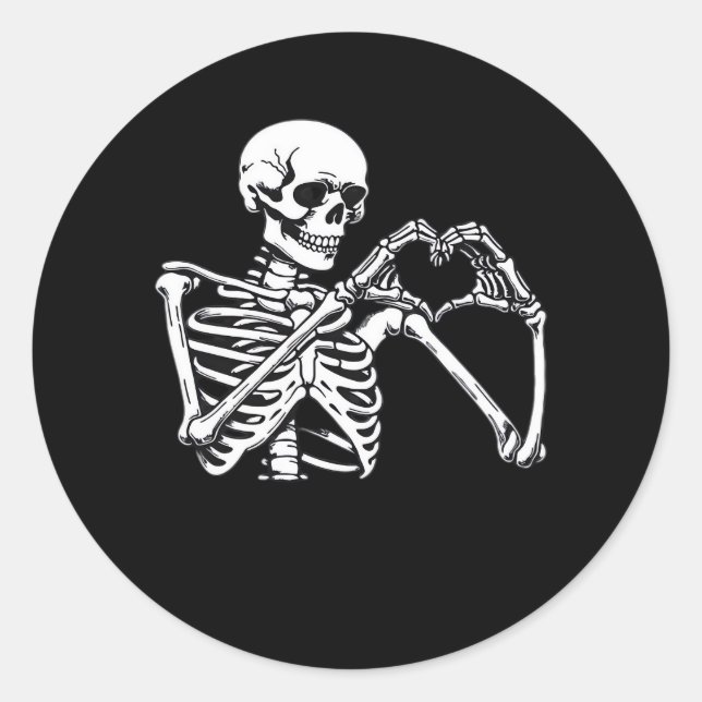Skeleton Heart Hands Sign Halloween Costume Trendi Classic Round Sticker (Front)