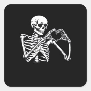 Skeleton Heart Hands Sign Halloween Costume Trendi Square Sticker