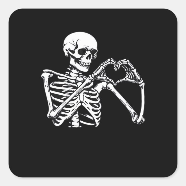 Skeleton Heart Hands Sign Halloween Costume Trendi Square Sticker (Front)