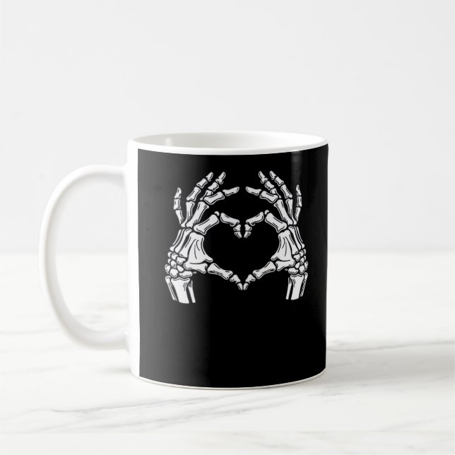 Skeleton Heart Hands Sign Halloween Costume Viral  Coffee Mug (Left)
