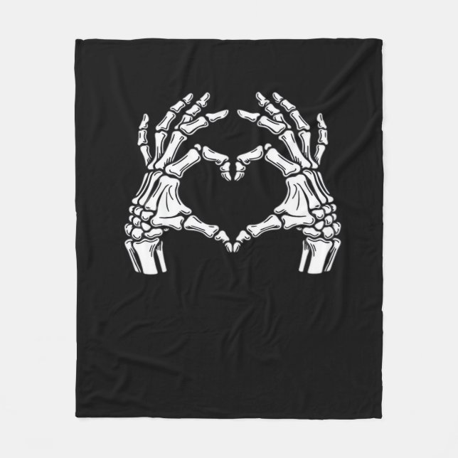 Skeleton Heart Hands Sign Halloween Costume Viral  Fleece Blanket (Front)