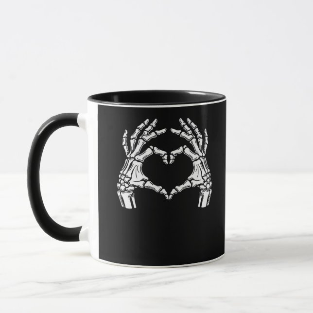 Skeleton Heart Hands Sign Halloween Costume Viral  Mug (Left)