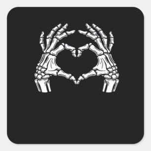 Skeleton Heart Hands Sign Halloween Costume Viral  Square Sticker