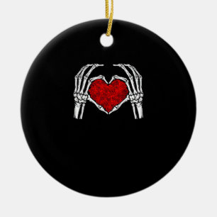 Skeleton Heart Hands Sign Valentine's Day Cute Hea Ceramic Tree Decoration