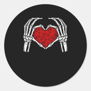 Skeleton Heart Hands Sign Valentine's Day Cute Hea Classic Round Sticker