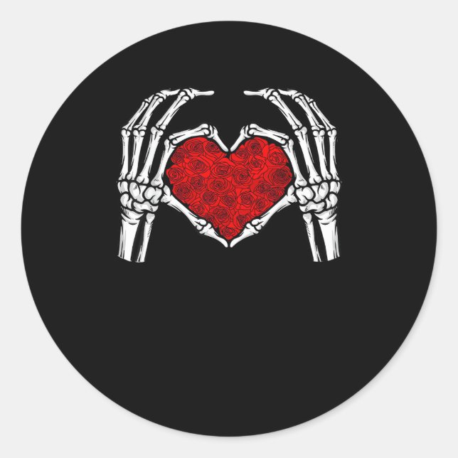 Skeleton Heart Hands Sign Valentine's Day Cute Hea Classic Round Sticker (Front)