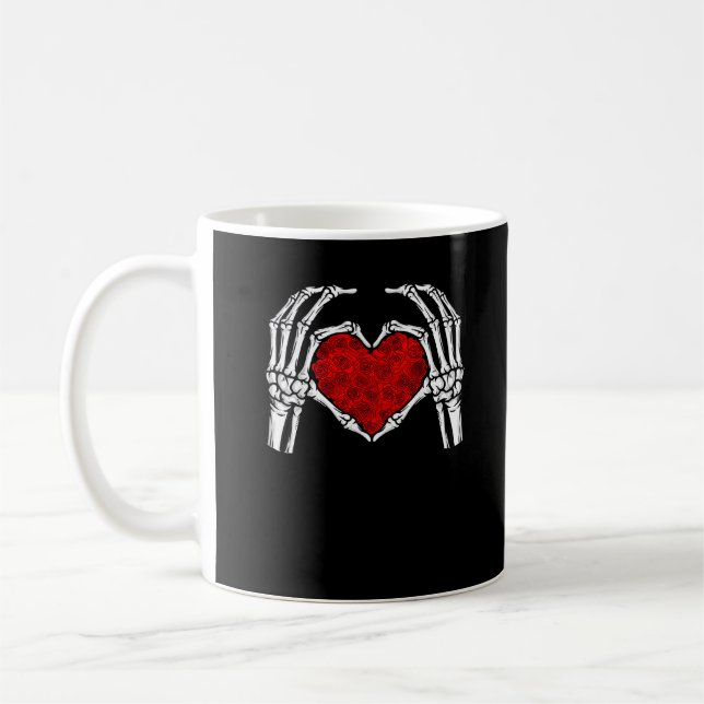 Skeleton Heart Hands Sign Valentine's Day Cute Hea Coffee Mug (Left)