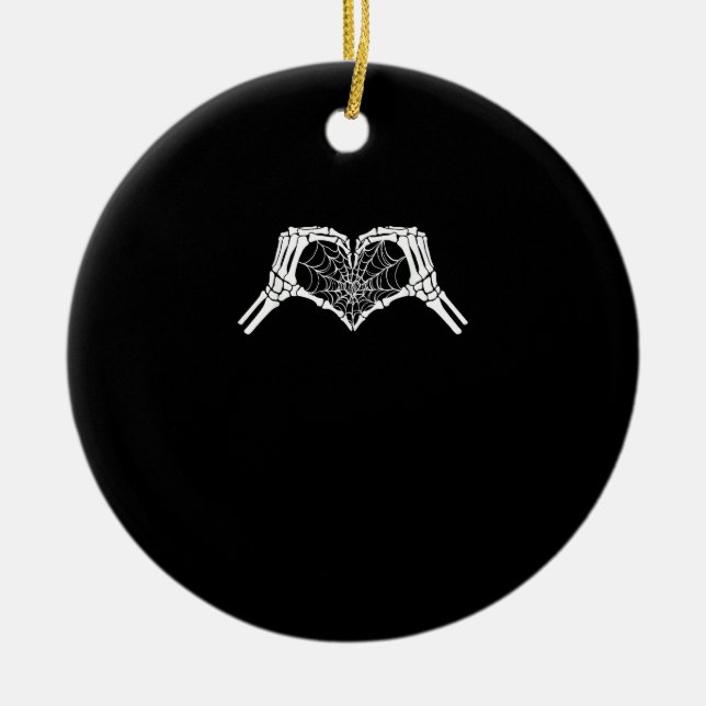 Skeleton Heart Hands Spiderweb Halloween Spooky Wo Ceramic Tree Decoration (Front)