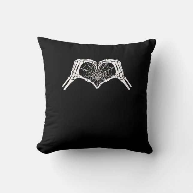Skeleton Heart Hands Spiderweb Halloween Spooky Wo Cushion (Front)