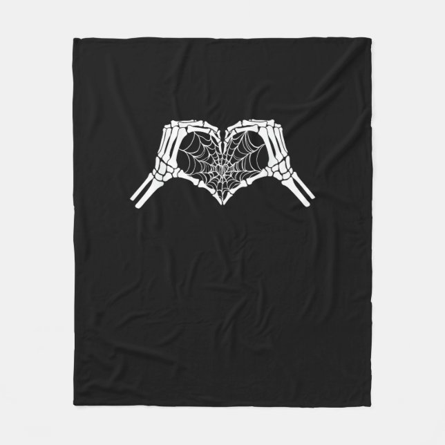 Skeleton Heart Hands Spiderweb Halloween Spooky Wo Fleece Blanket (Front)