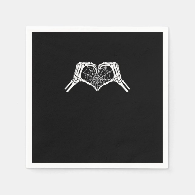 Skeleton Heart Hands Spiderweb Halloween Spooky Wo Napkin (Front)